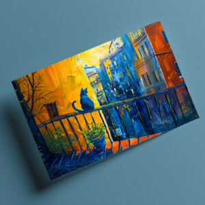 raxxa Postkarte: Cat is sitting on Balcony Railing