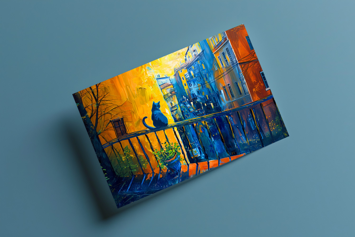 raxxa Postkarte: Cat is sitting on Balcony Railing