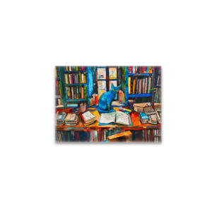 raxxa Glas-Magnet: Cat sitting Among Open Books on table