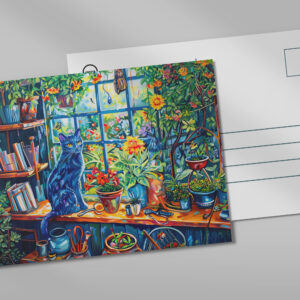 raxxa Postkarte: Cat sitting on Garden House Windowsill