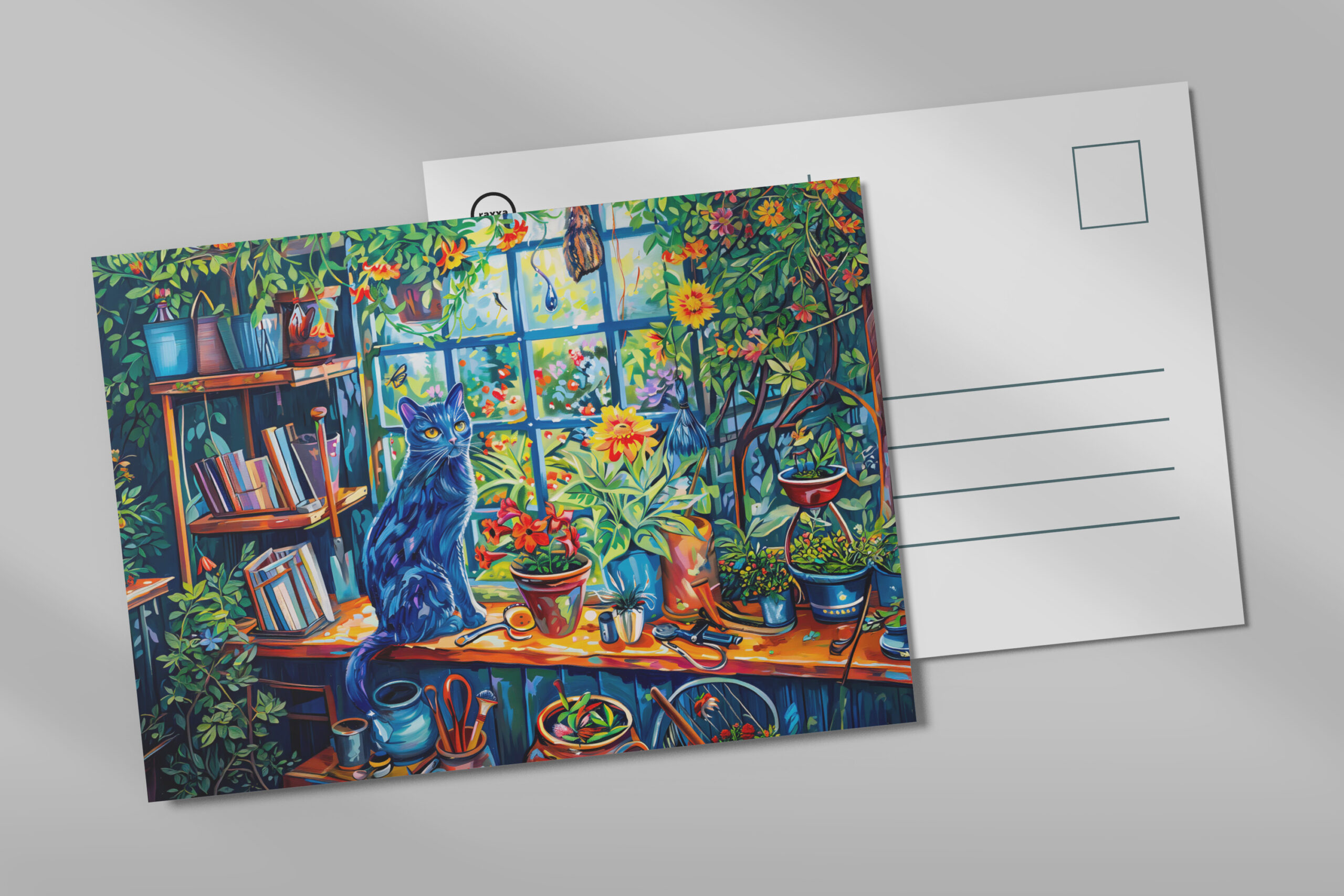 raxxa Postkarte: Cat sitting on Garden House Windowsill