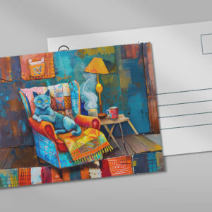 raxxa Postkarte: Cartoon Cozy Cat in Armchair