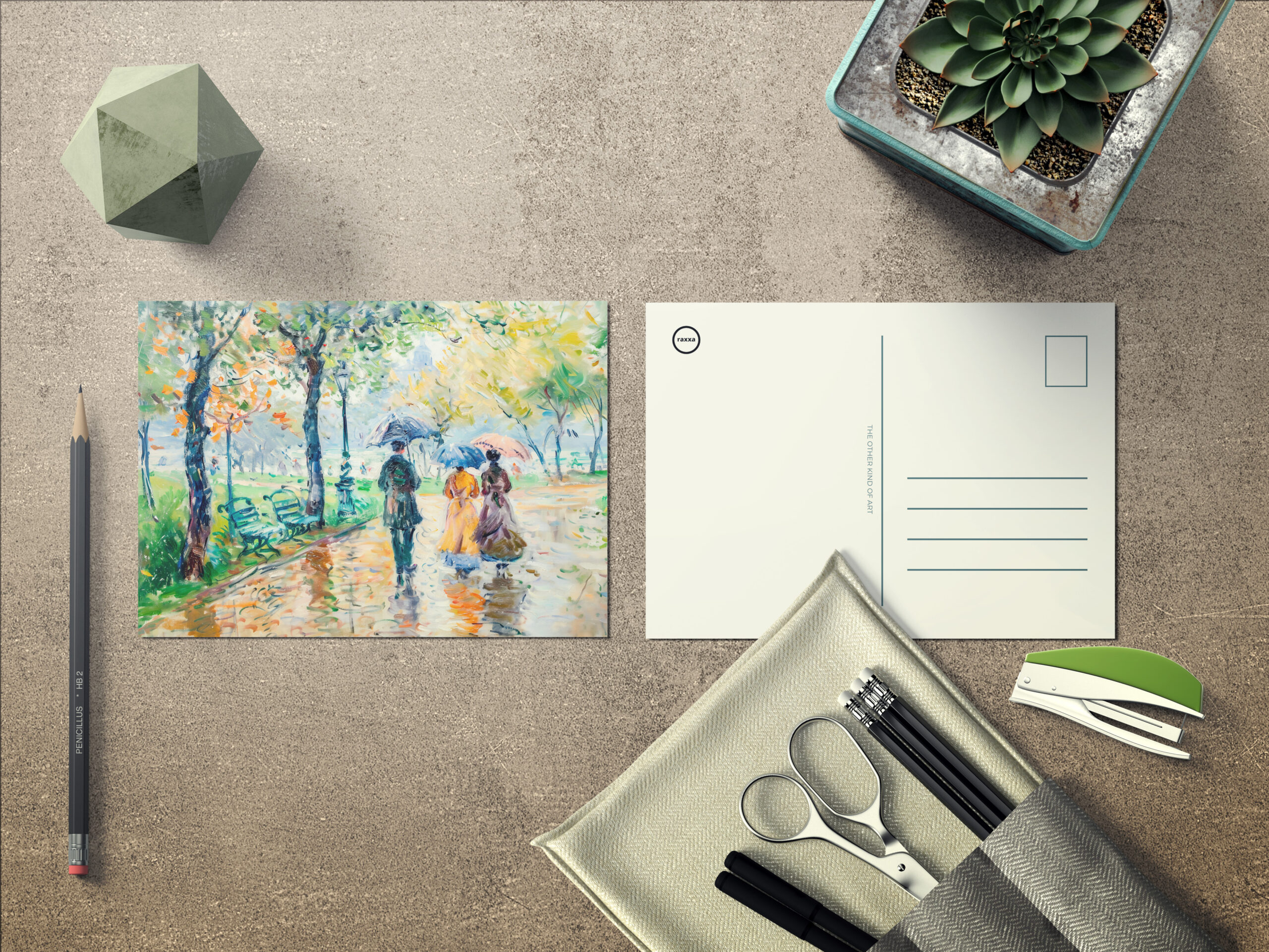 raxxa Postkarte: Impressionist Garden Art Mug Rainy Park Stroll