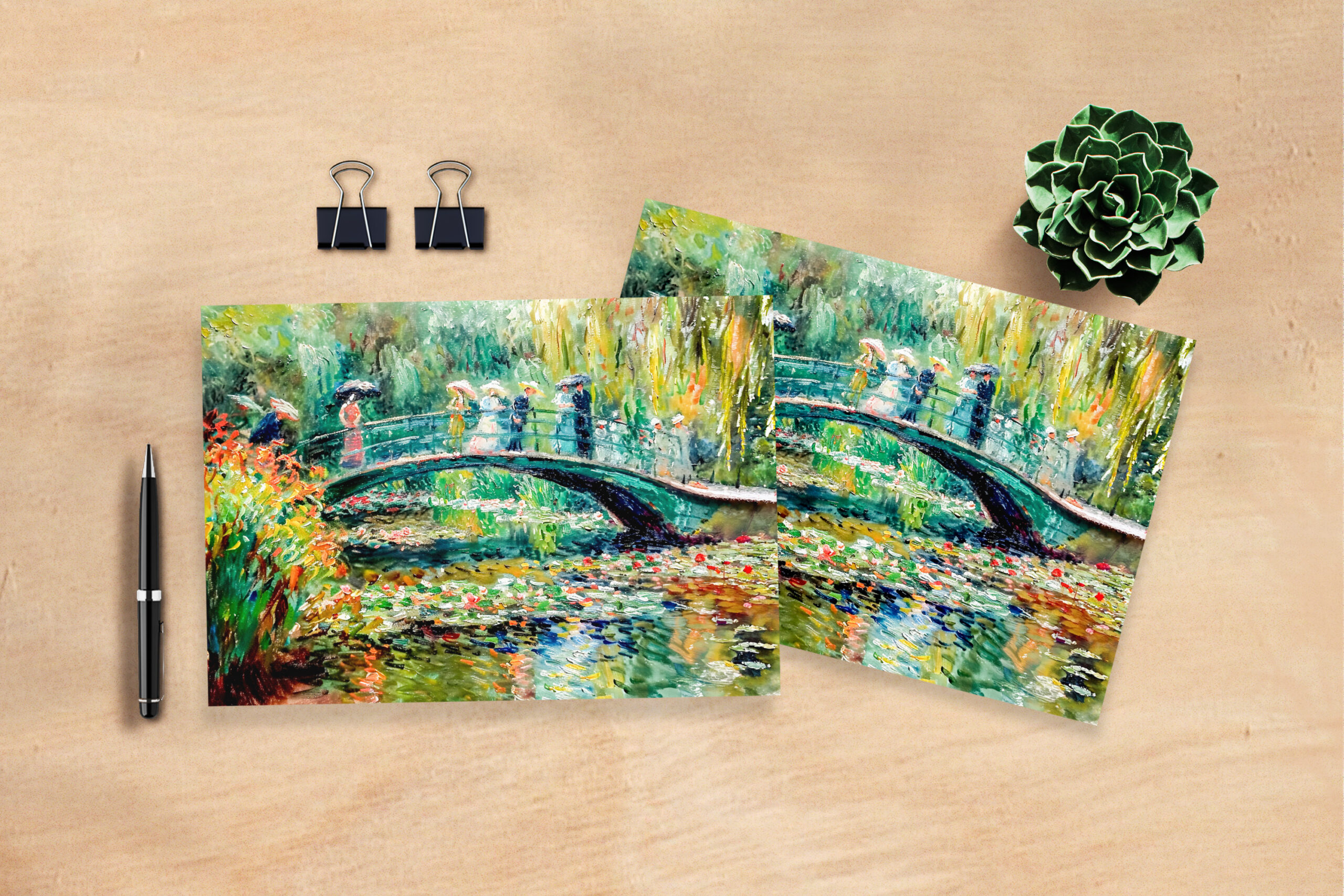 raxxa Postkarte: Impressionist Garden Art Mug Bridge Over Pond