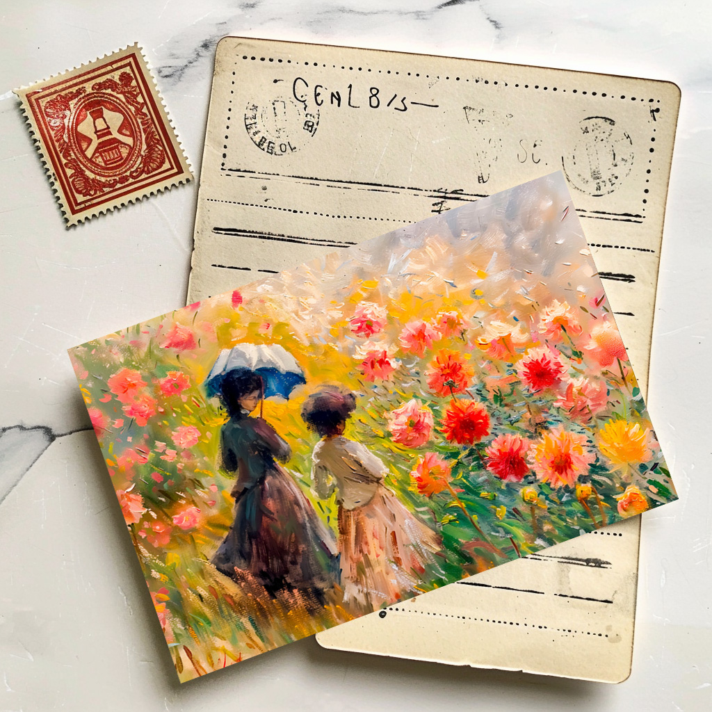 raxxa Postkarte: Impressionist Garden Art Mug Dahlia Garden Path