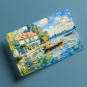 raxxa Postkarte: Impressionist Garden Art Mug Lakeside House with Boats