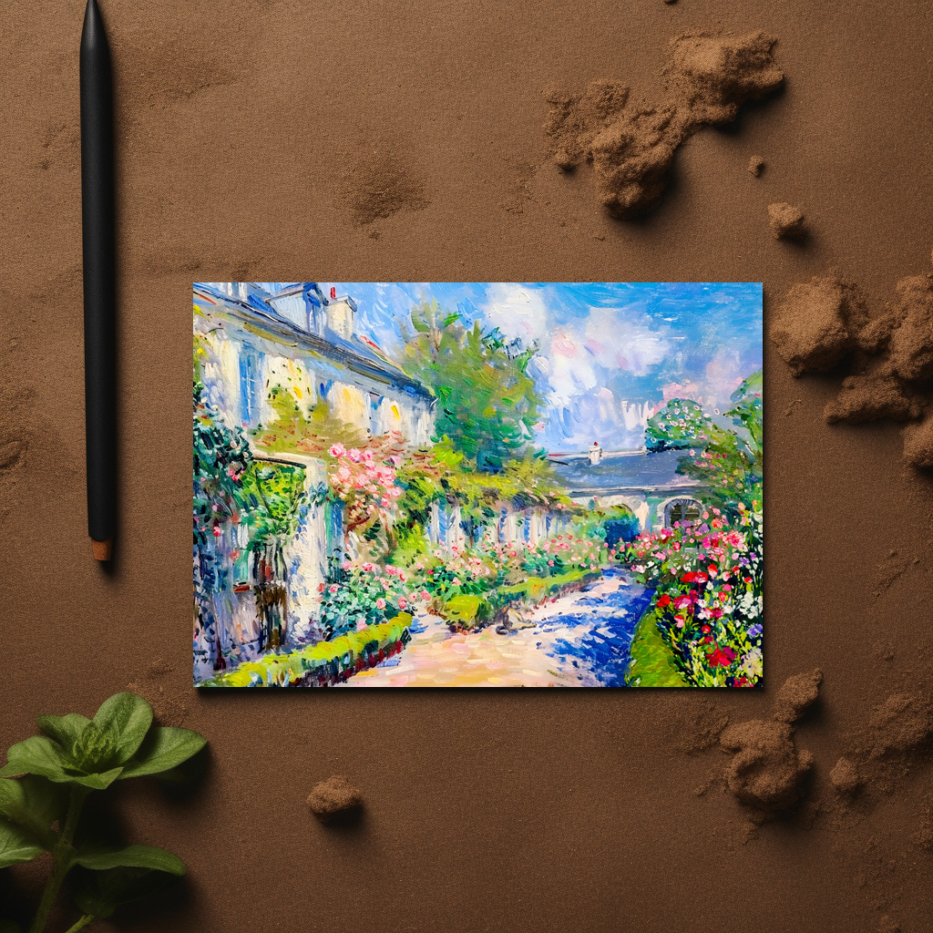 raxxa Postkarte: Impressionist Garden Art Mug Sunlit Garden House