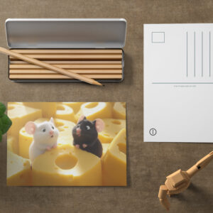 raxxa Postkarte: Oh, alles unser Käse - schwarze und weiße Maus im Käseland