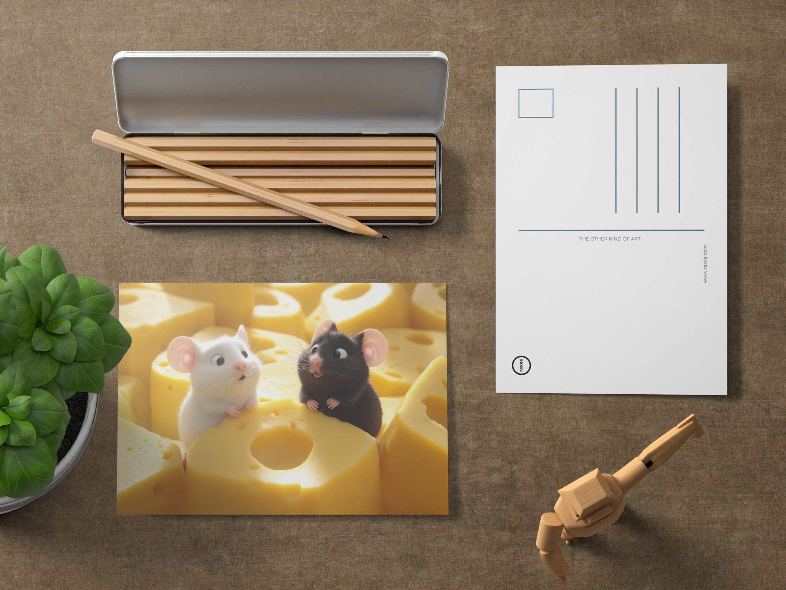 raxxa Postkarte: Oh, alles unser Käse - schwarze und weiße Maus im Käseland