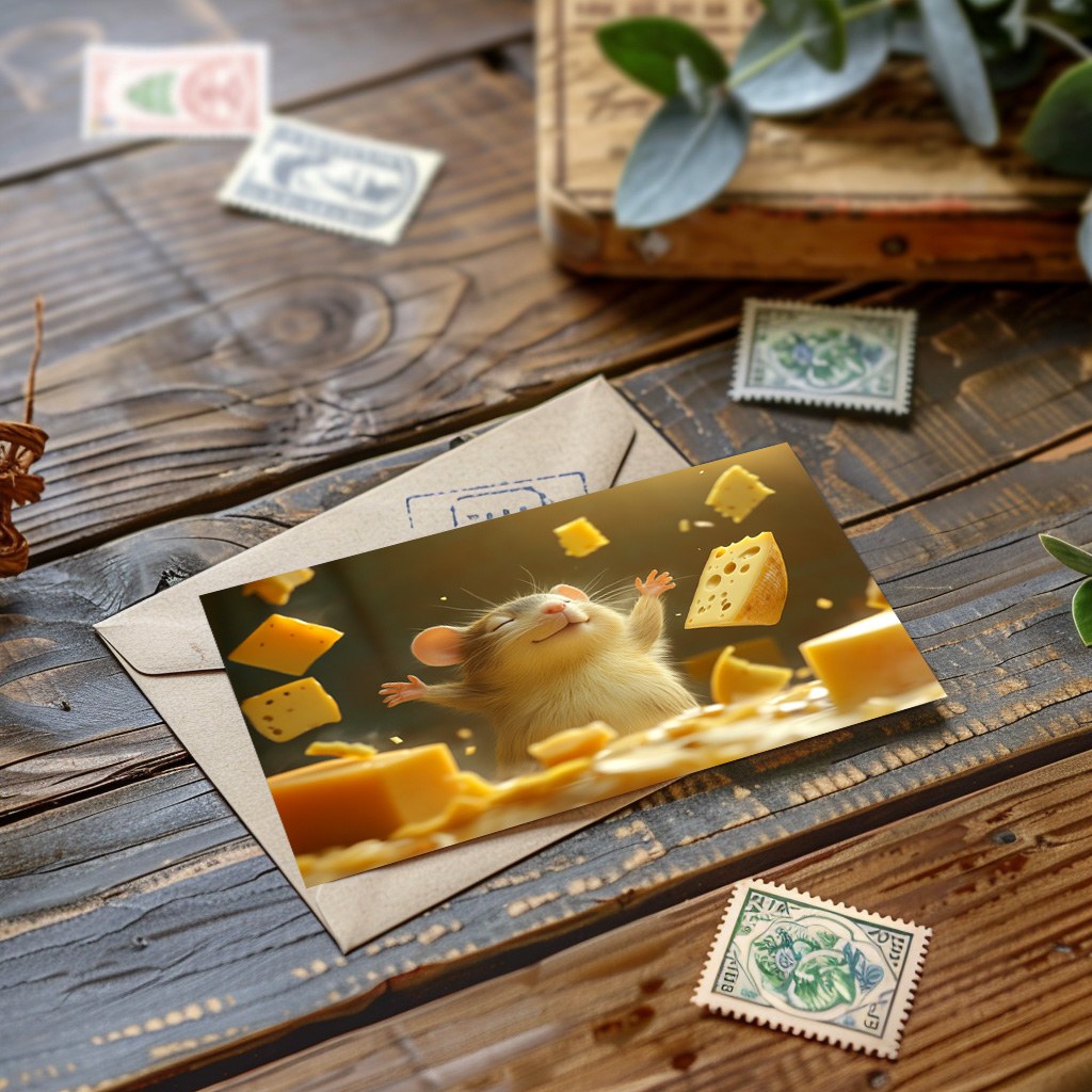 raxxa Postkarte: Magischer Käse - Maus mit übersinnlichen Kräften