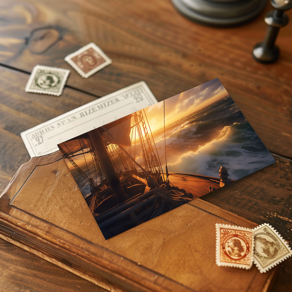 raxxa Postkarte: Segelschiff im Sonnenuntergang mit hohen Wellen