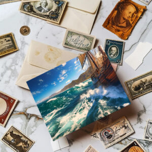 raxxa Postkarte: Blick von einem historischen Segelschiff auf den Horizont