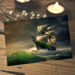 raxxa Postkarte: Segelschiff in grünen Wellen