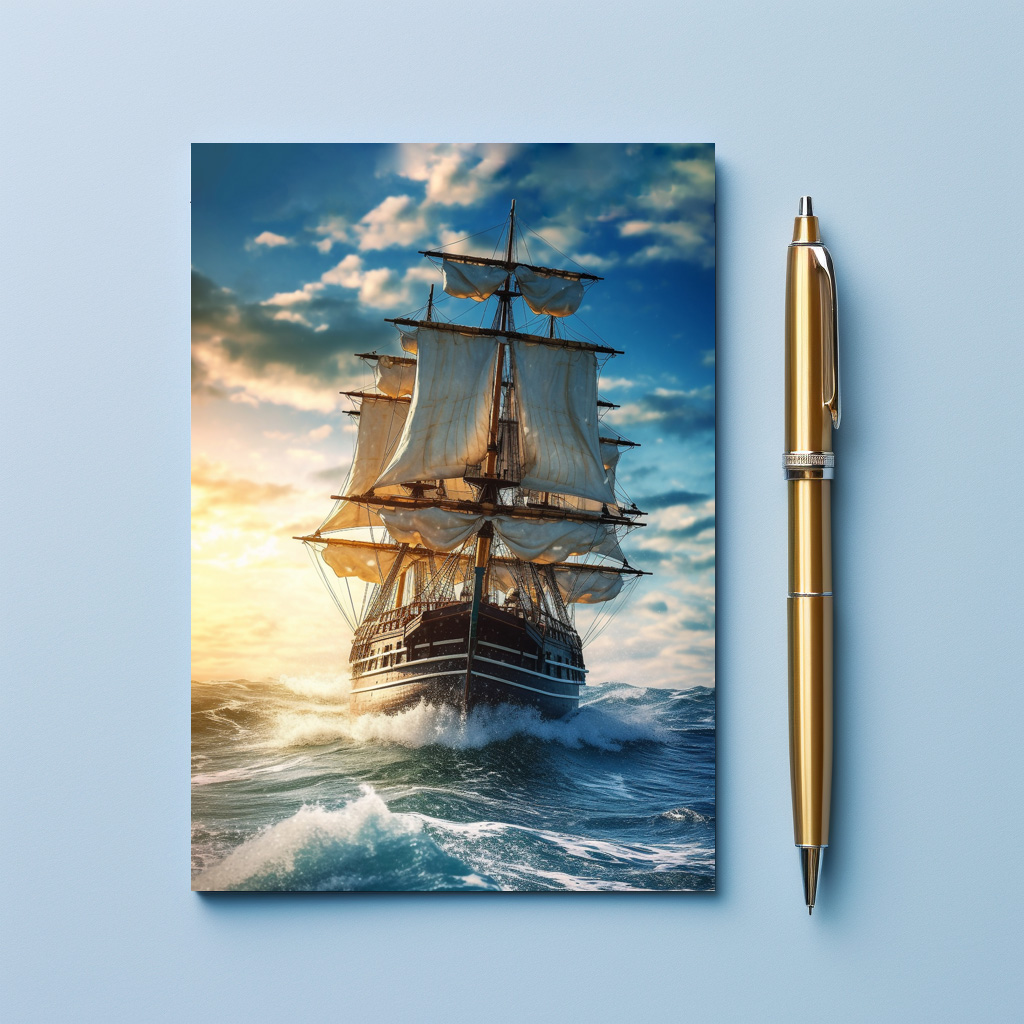 raxxa Postkarte: Segelschiff im Sonnenuntergang mit rauhen Wellen