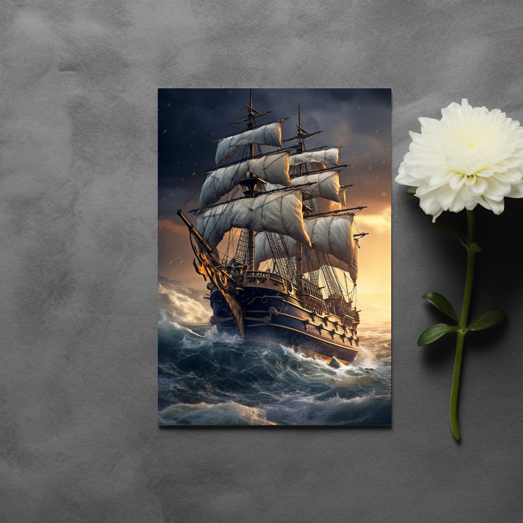 raxxa Postkarte: Segelschiff - Fahrt durch rauhes Wetter