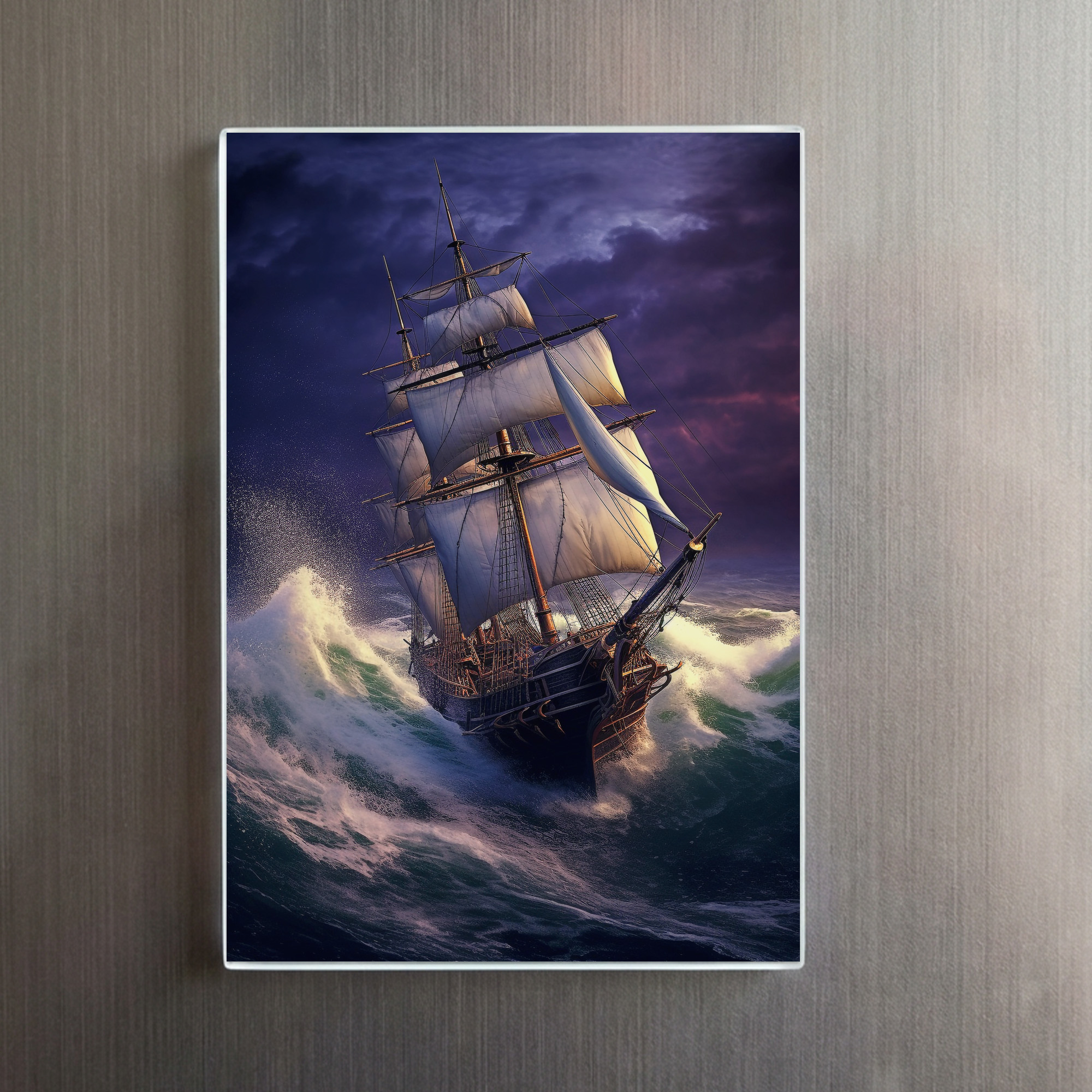 raxxa Glas-Magnet: Historisches Segelschiff im rauhen Wellen - immagine 2