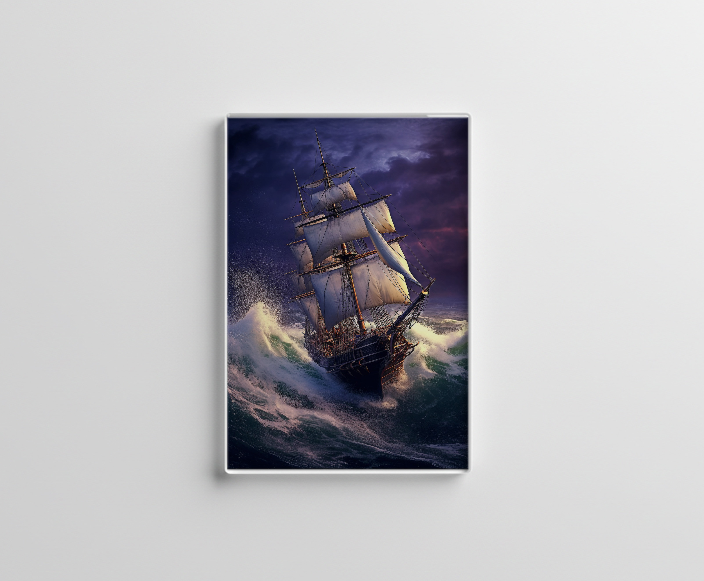 raxxa Glas-Magnet: Historisches Segelschiff im rauhen Wellen