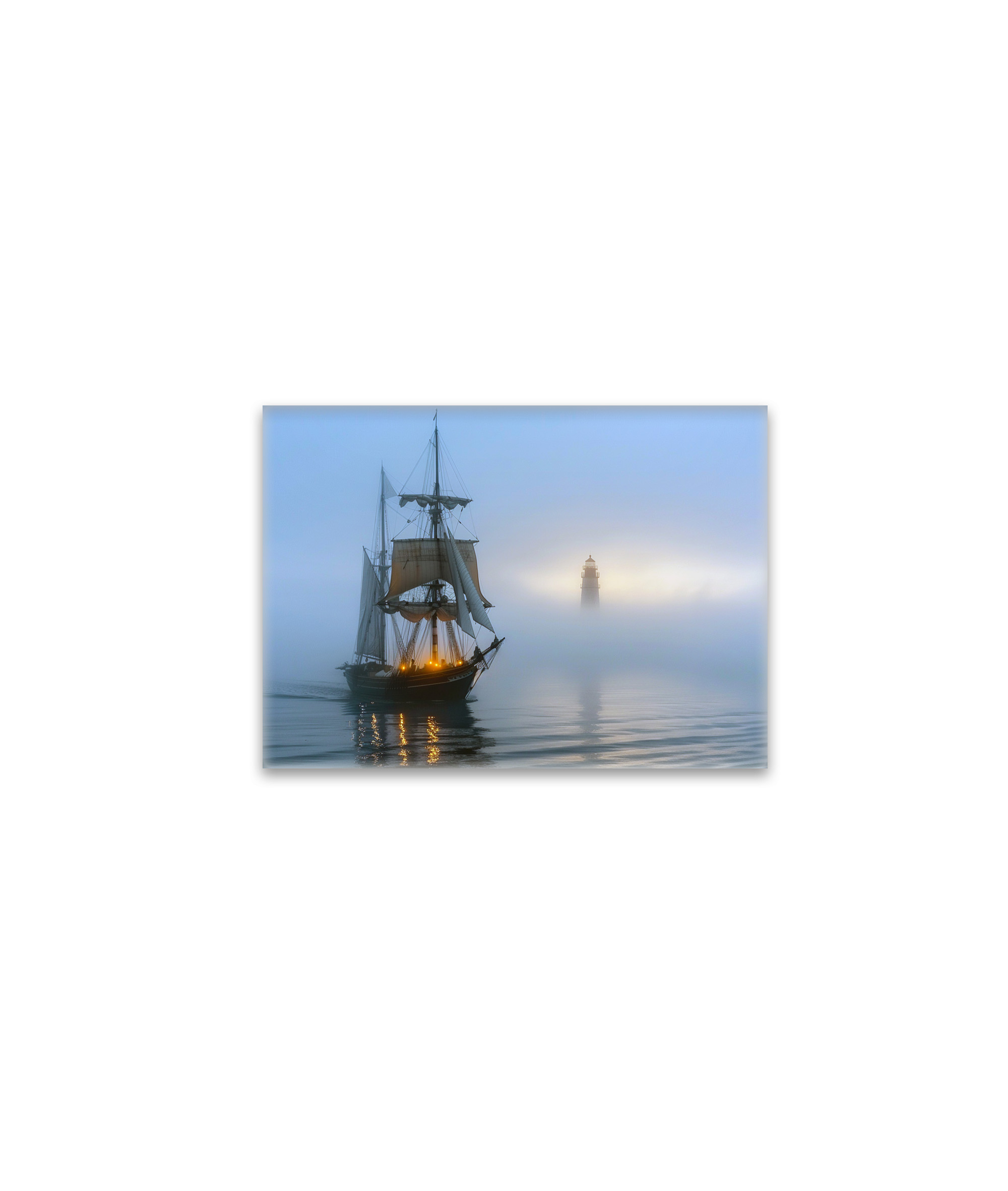 raxxa Glas-Magnet: Segelschiff und Leuchtturm im Nebel