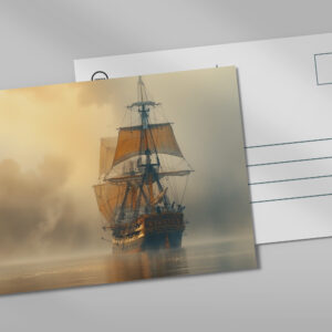 raxxa Postkarte: Historisches Segelschiff an der Küste im Nebel