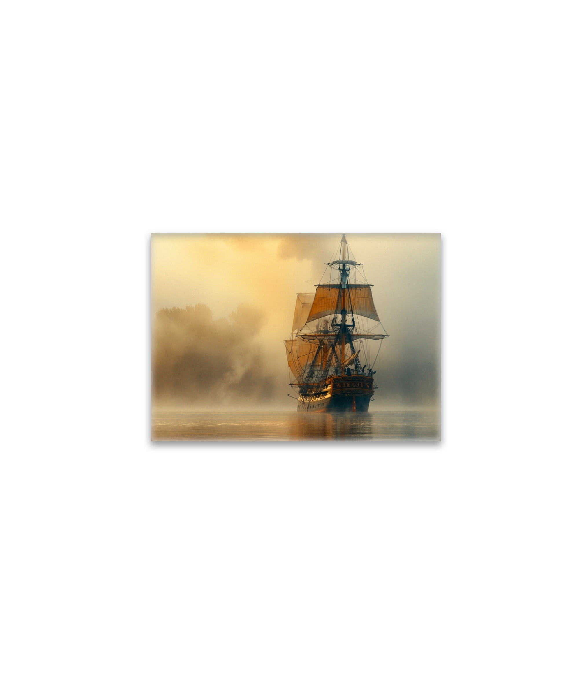 raxxa Glas-Magnet: Historisches Segelschiff an der Küste im Nebel