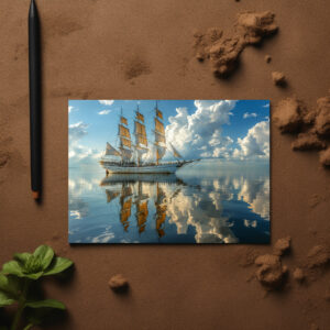 raxxa Postkarte: Segelschiff und Wolken mit Spiegelung