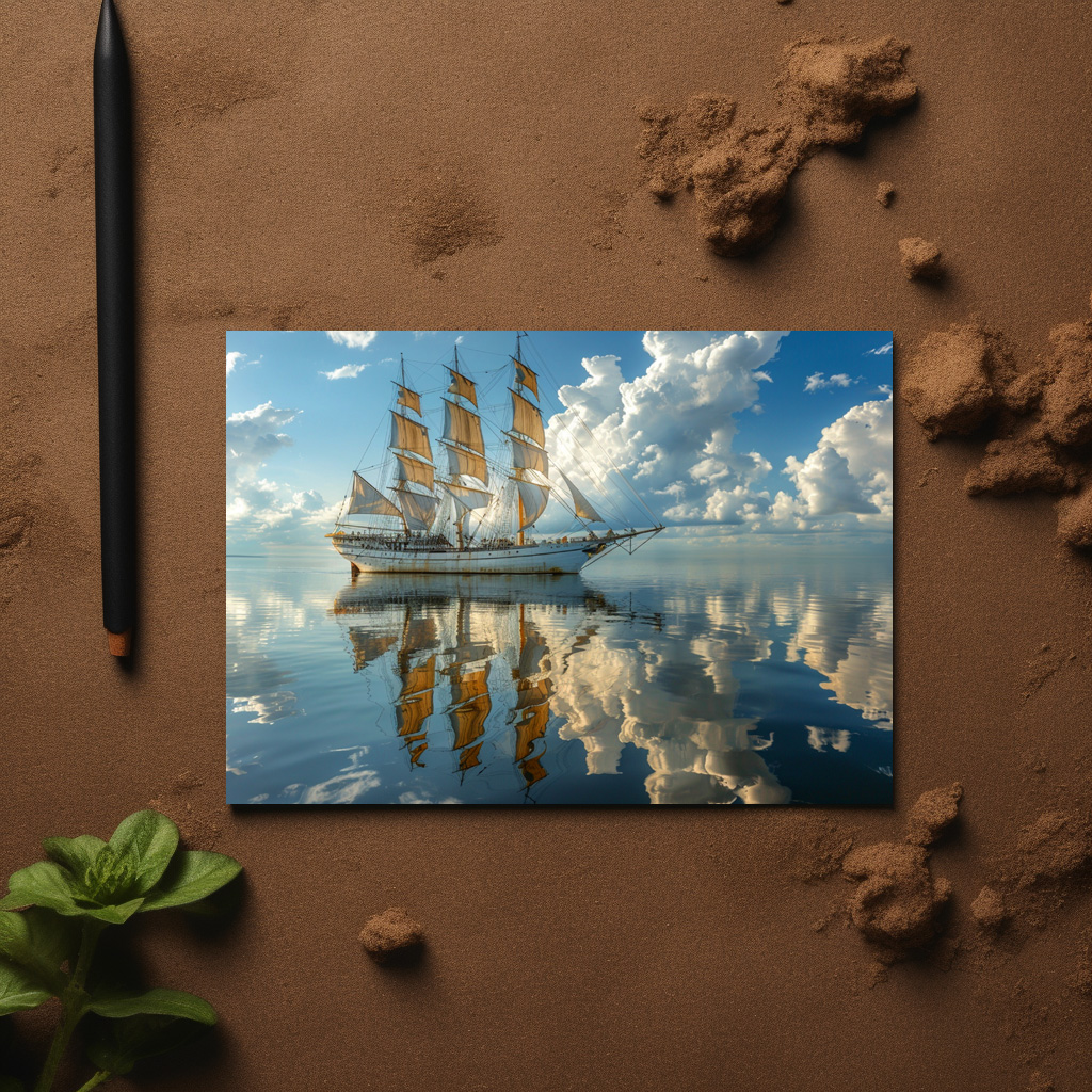 raxxa Postkarte: Segelschiff und Wolken mit Spiegelung