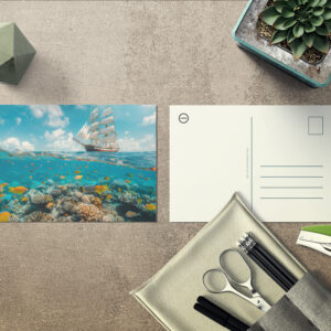 raxxa Postkarte: Segelschiff und Korallen mit Fischen