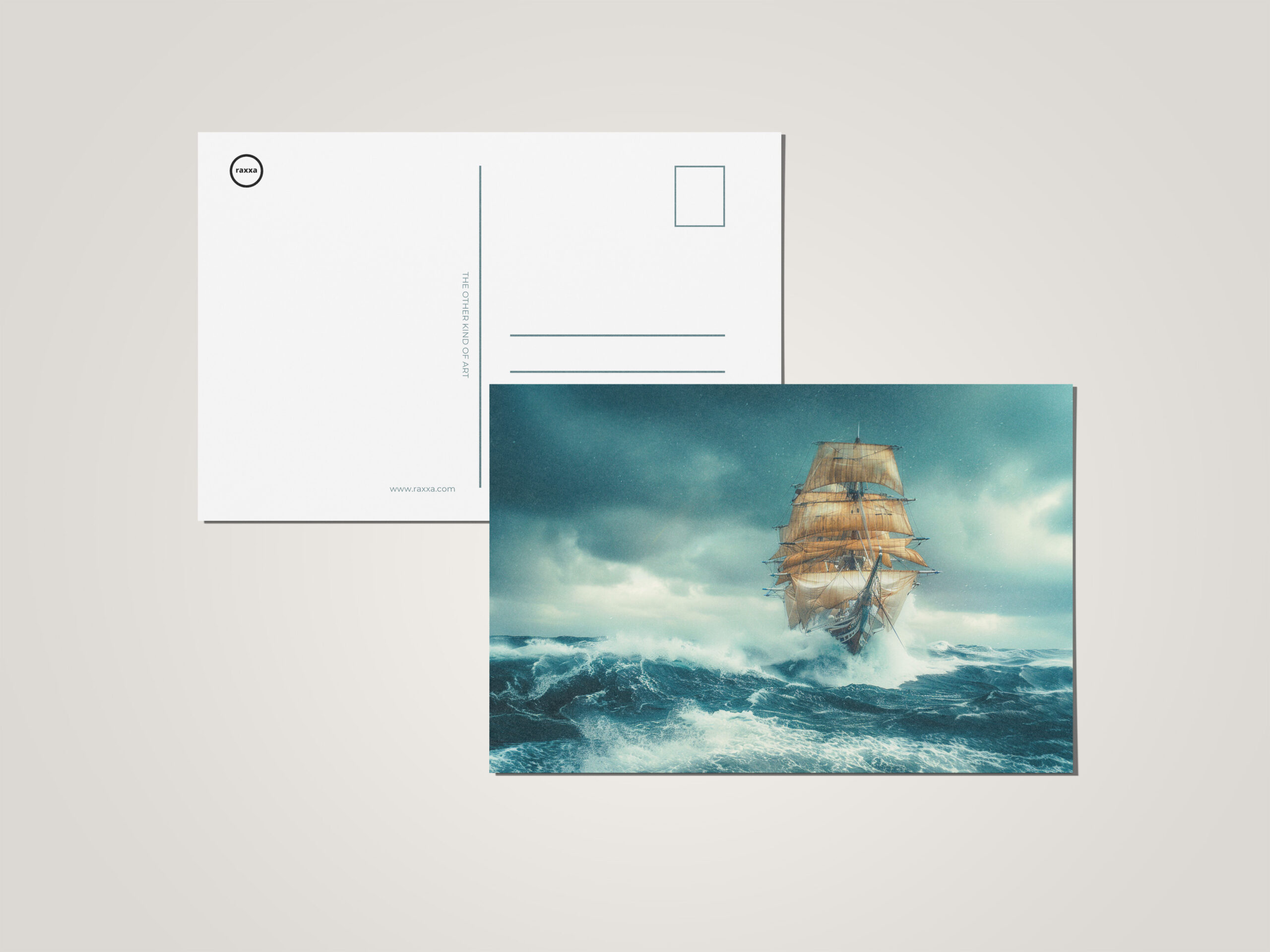 raxxa Postkarte: Historisches Segelschiff im Orkan