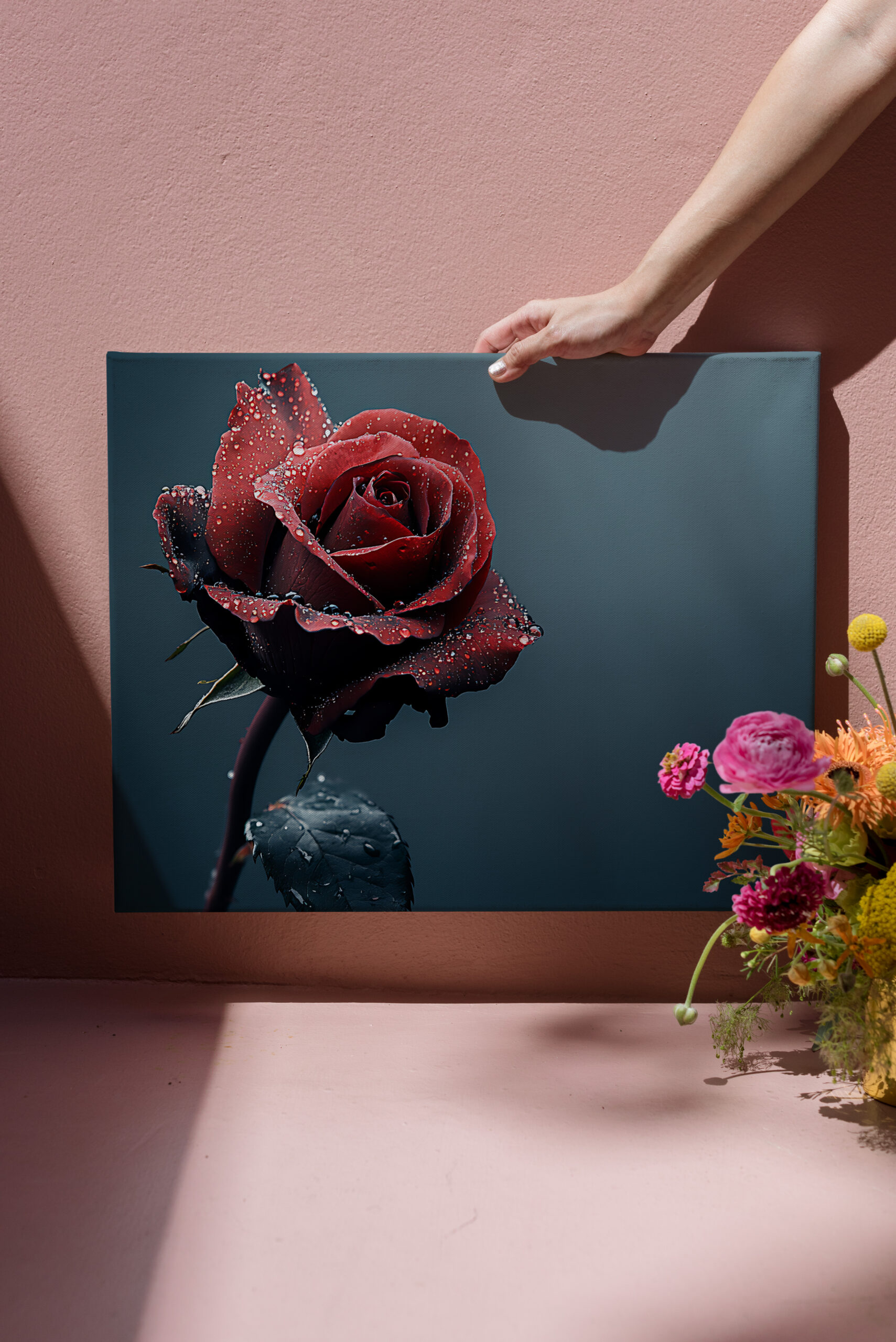 raxxa Canva: Rose mit Wassertropfen auf den Blütenblättern