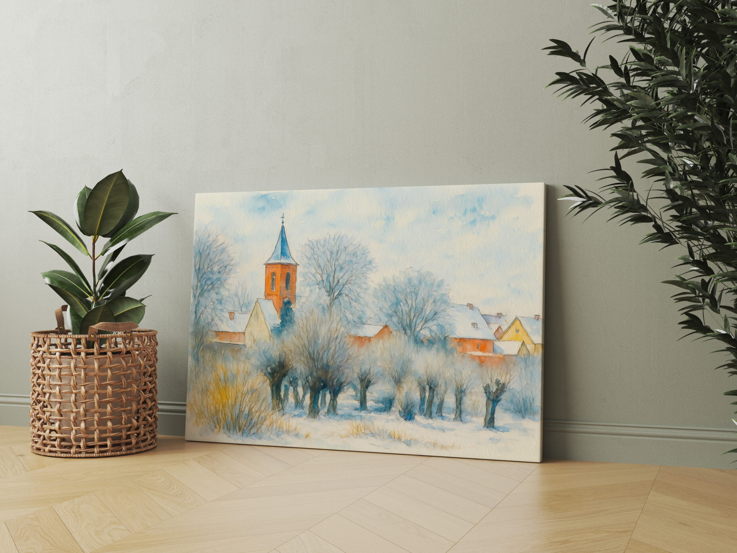 raxxa Canva: Winter Village Scene in Aquarell Havelland - Imagen 2
