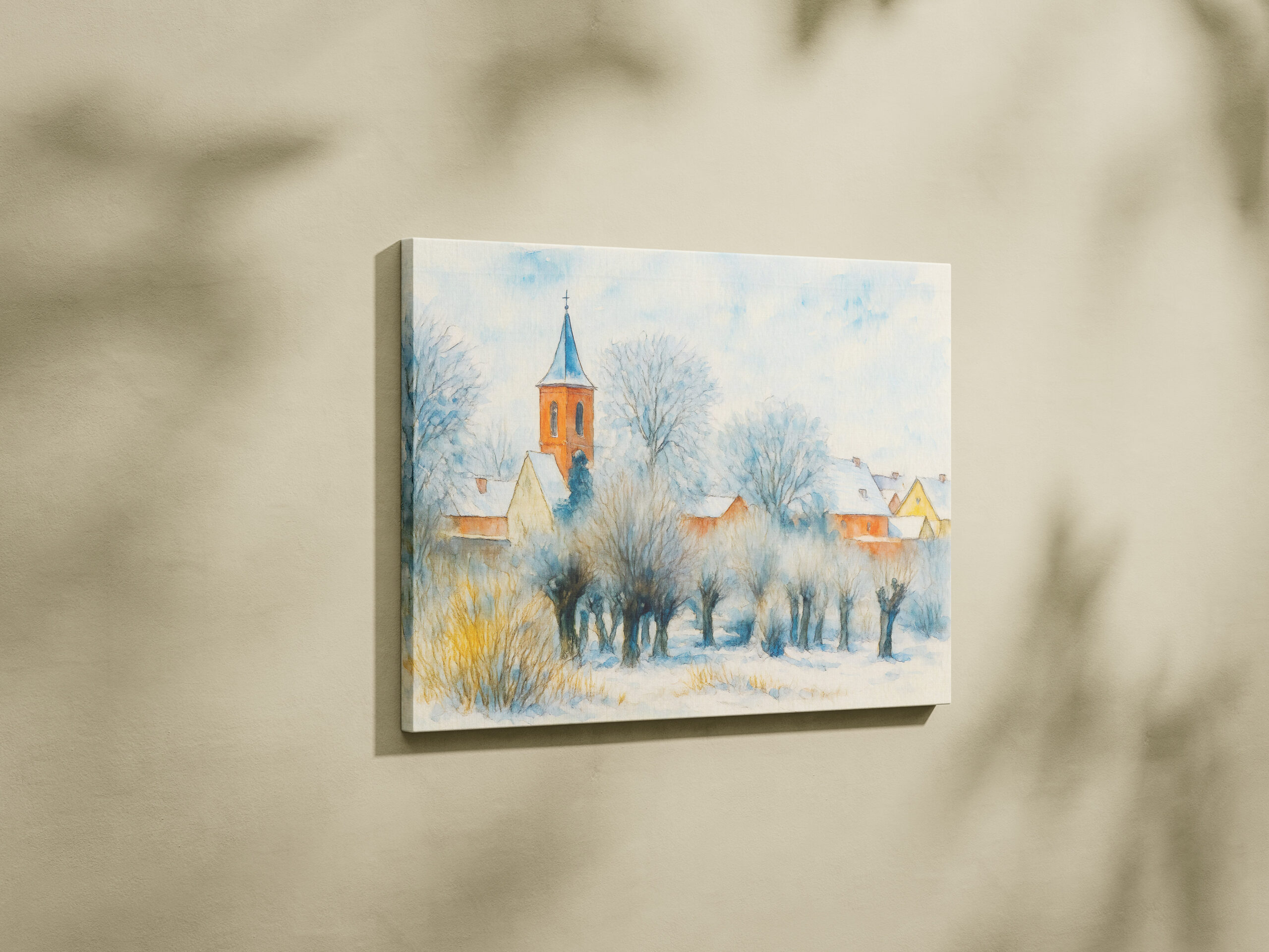 raxxa Canva: Winter Village Scene in Aquarell Havelland - Imagen 3