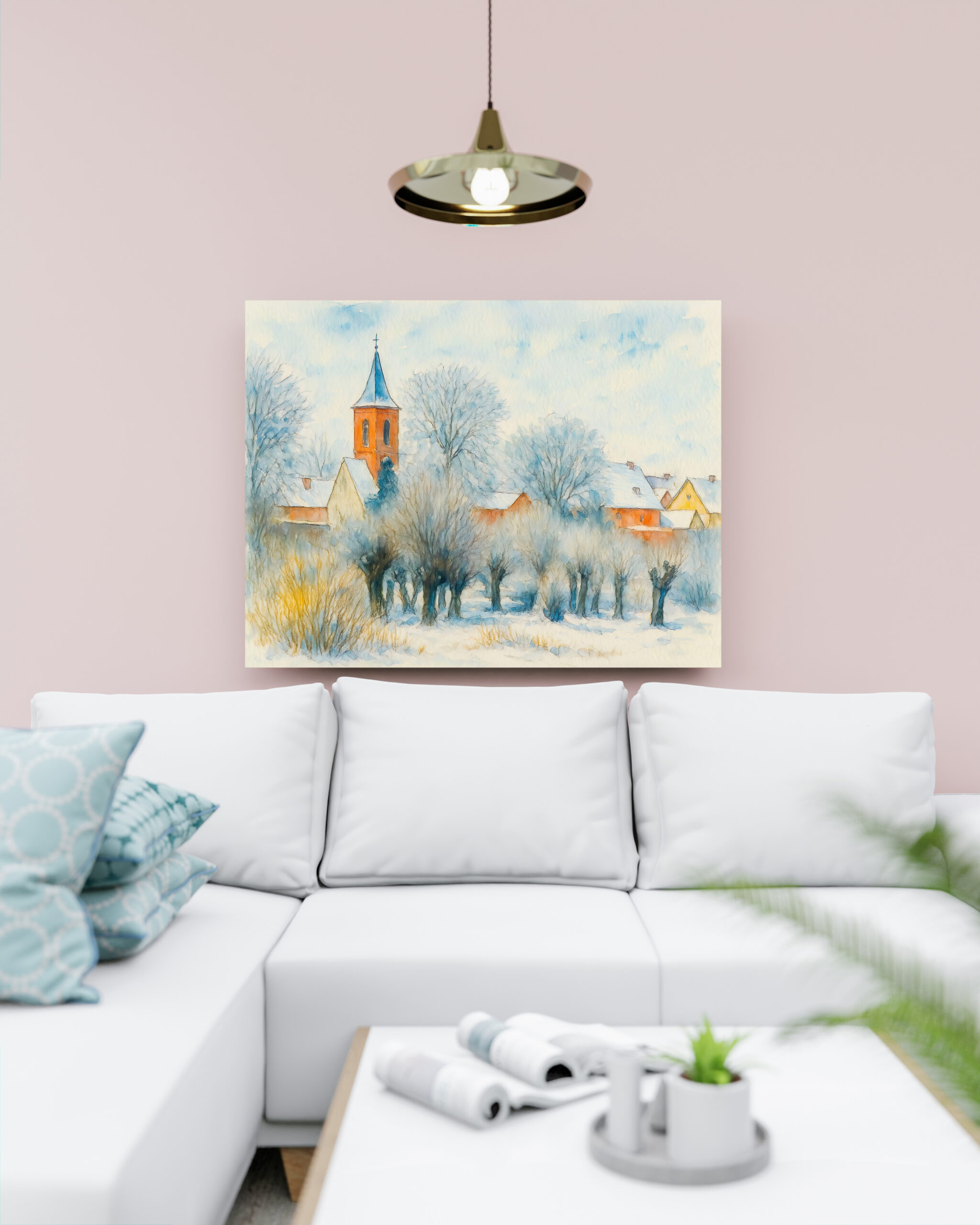 raxxa Canva: Winter Village Scene in Aquarell Havelland