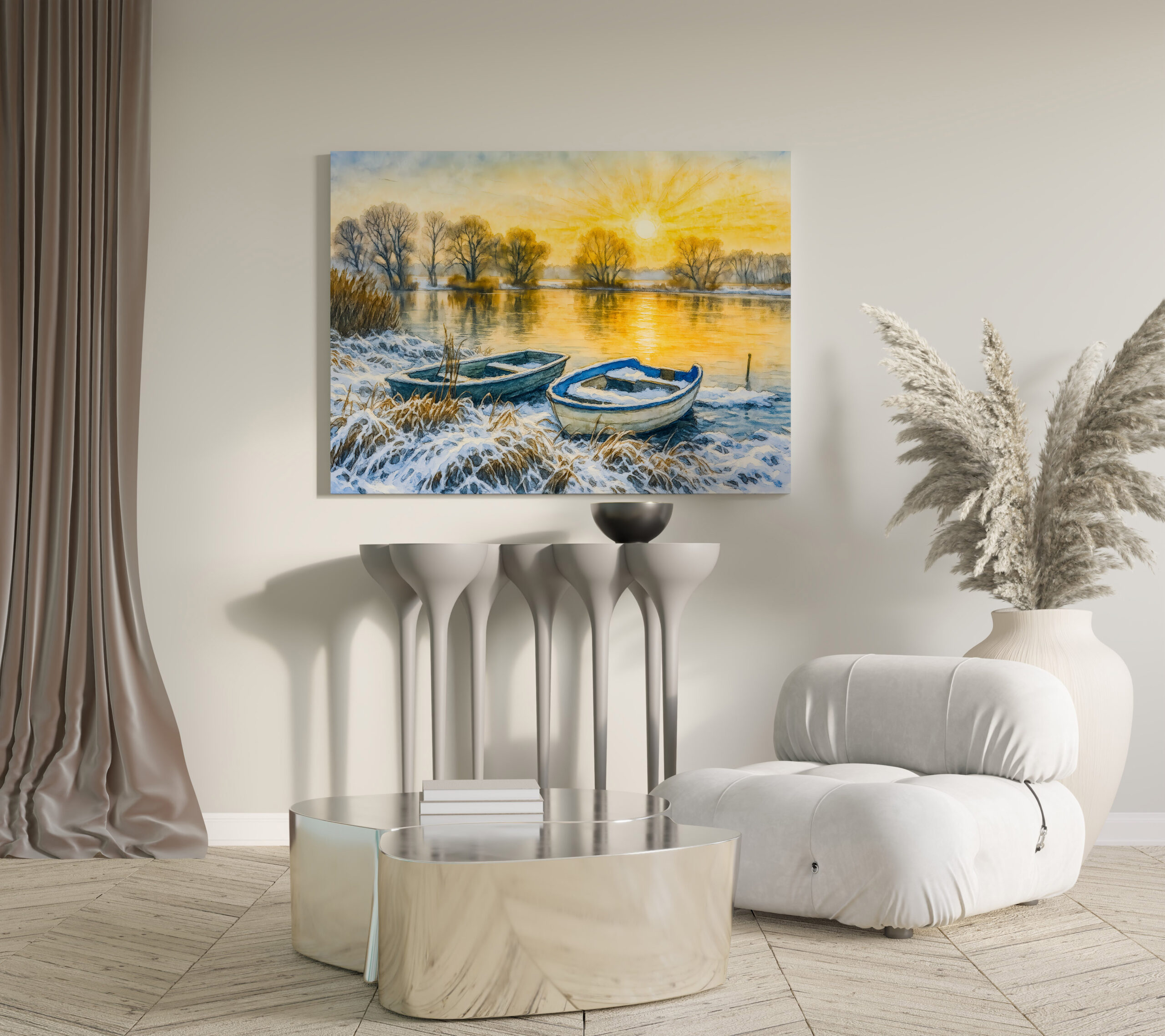 raxxa Canva: Sunset boats riverside aquarell havelland - immagine 3