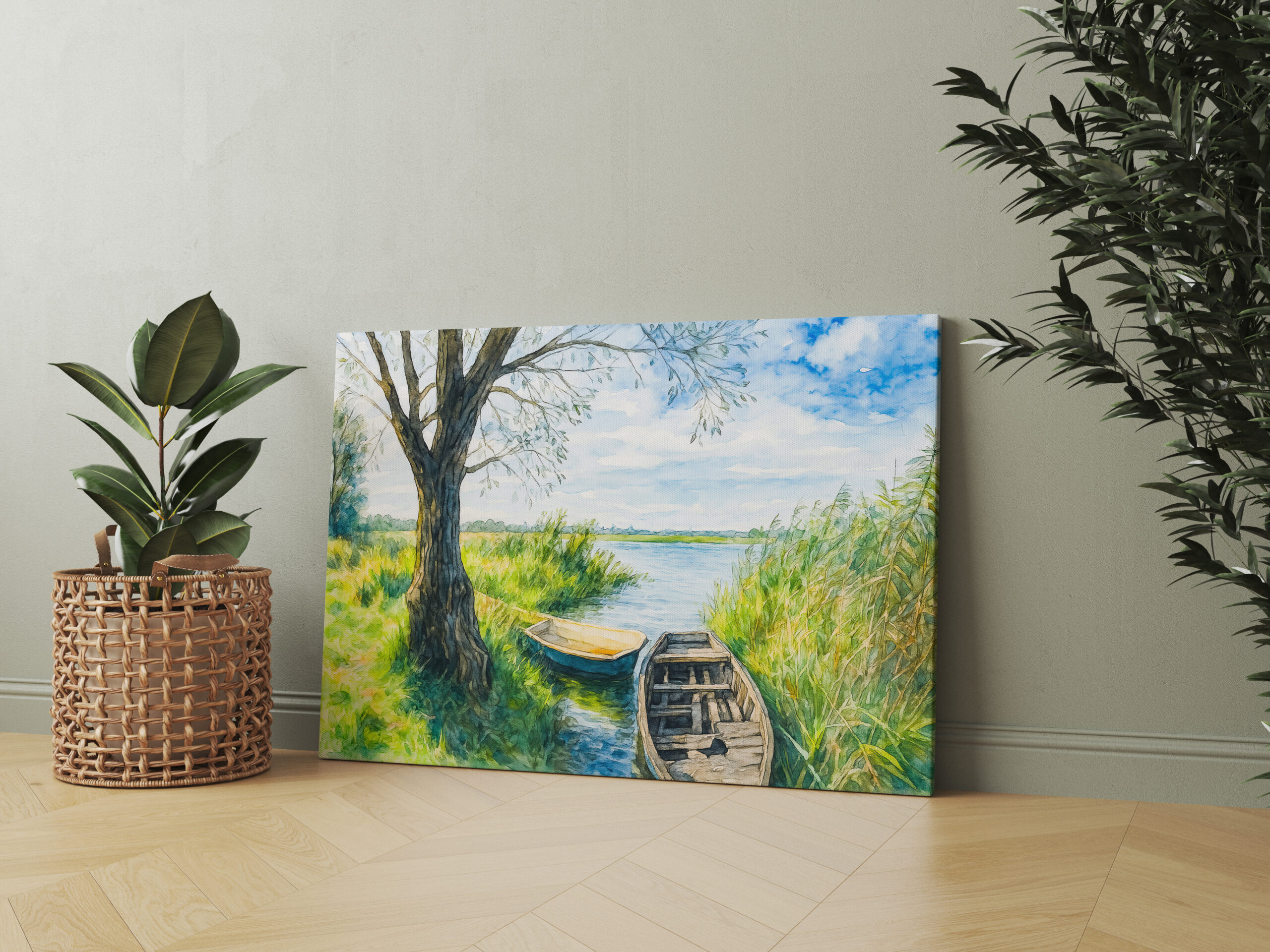raxxa Canva: Willow boats calm river aquarell havelland