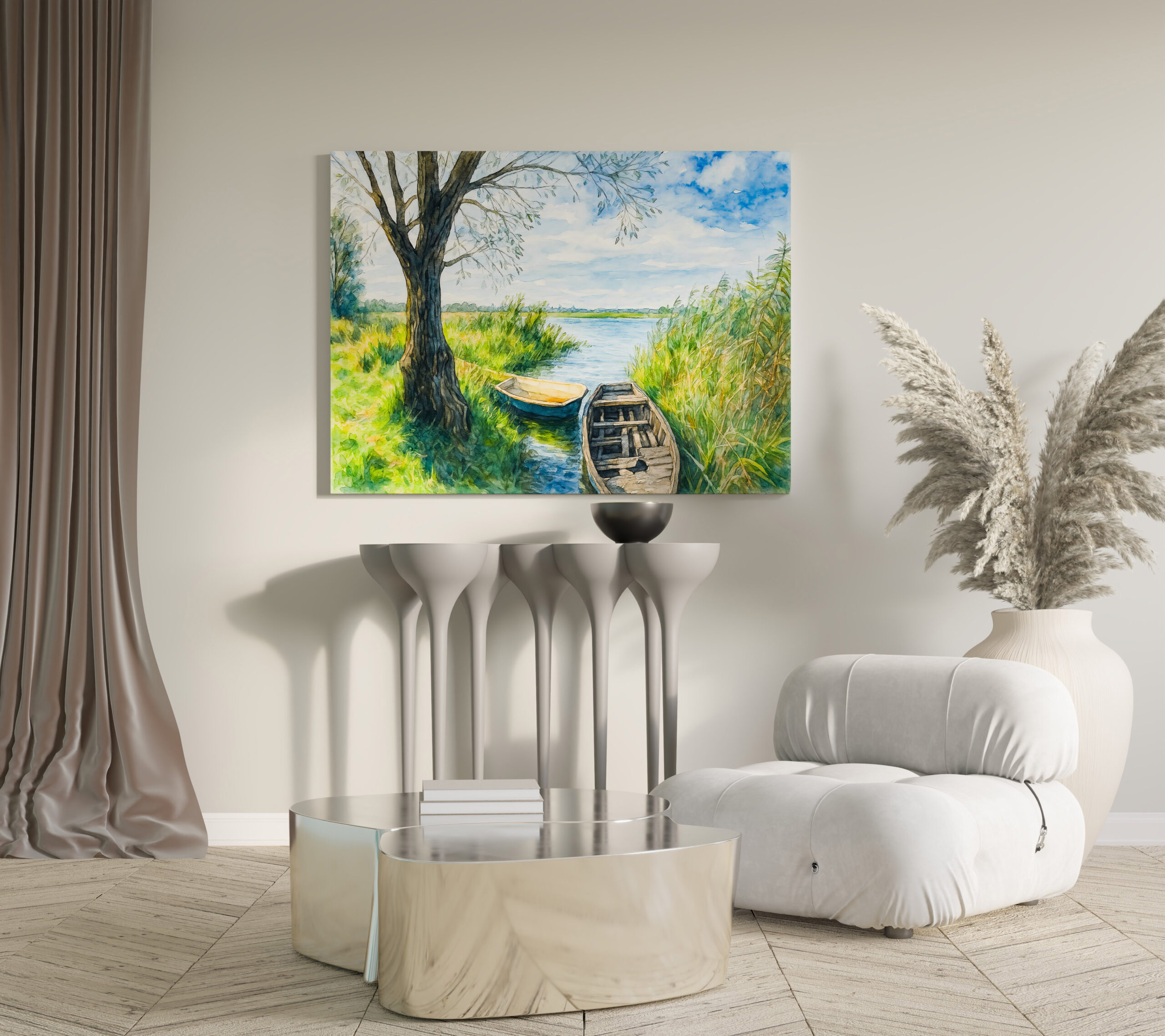 raxxa Canva: Willow boats calm river aquarell havelland – Bild 3