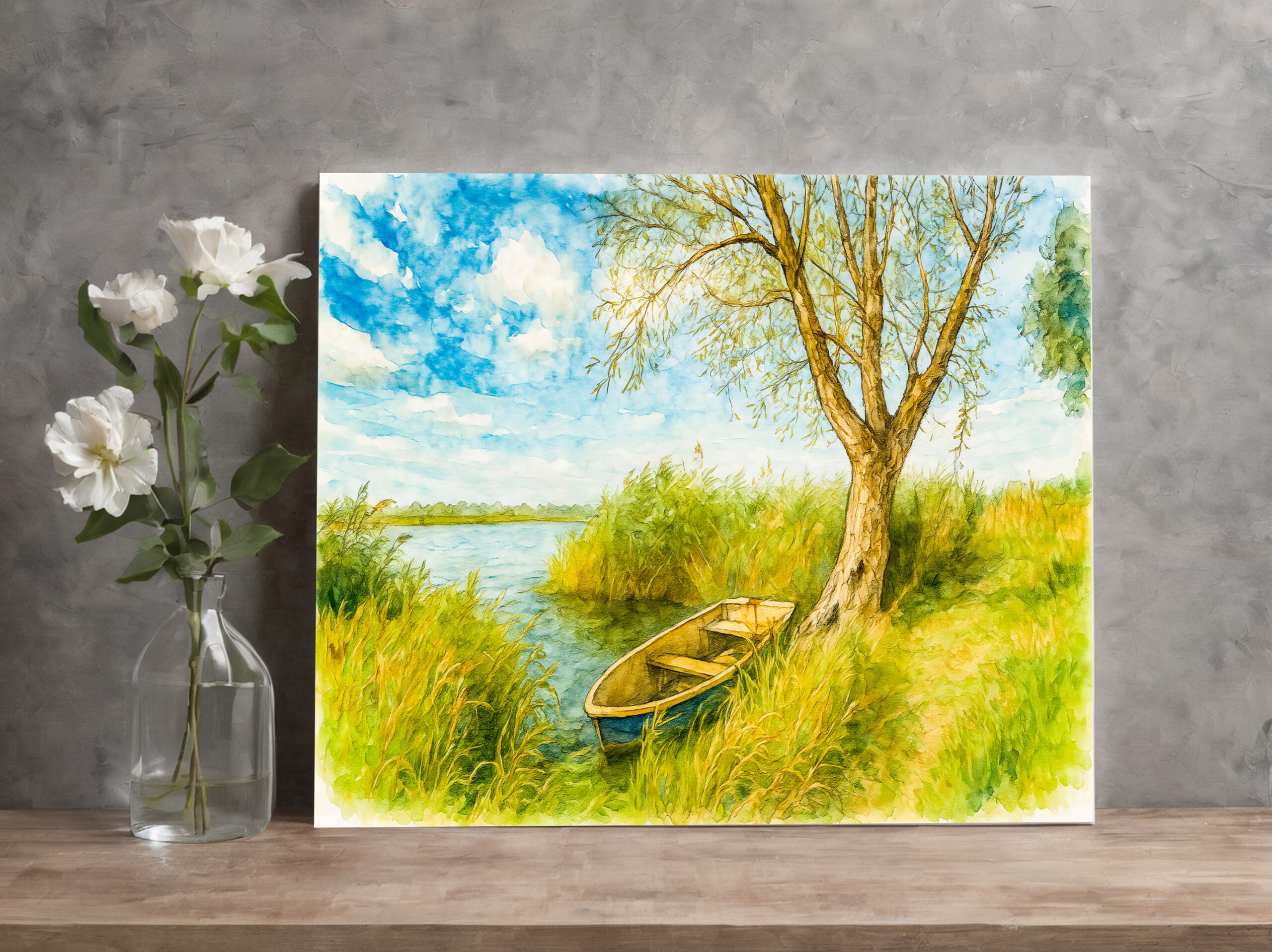 raxxa Canva: Boat under willow ar river aquarell havelland style - Imagen 3