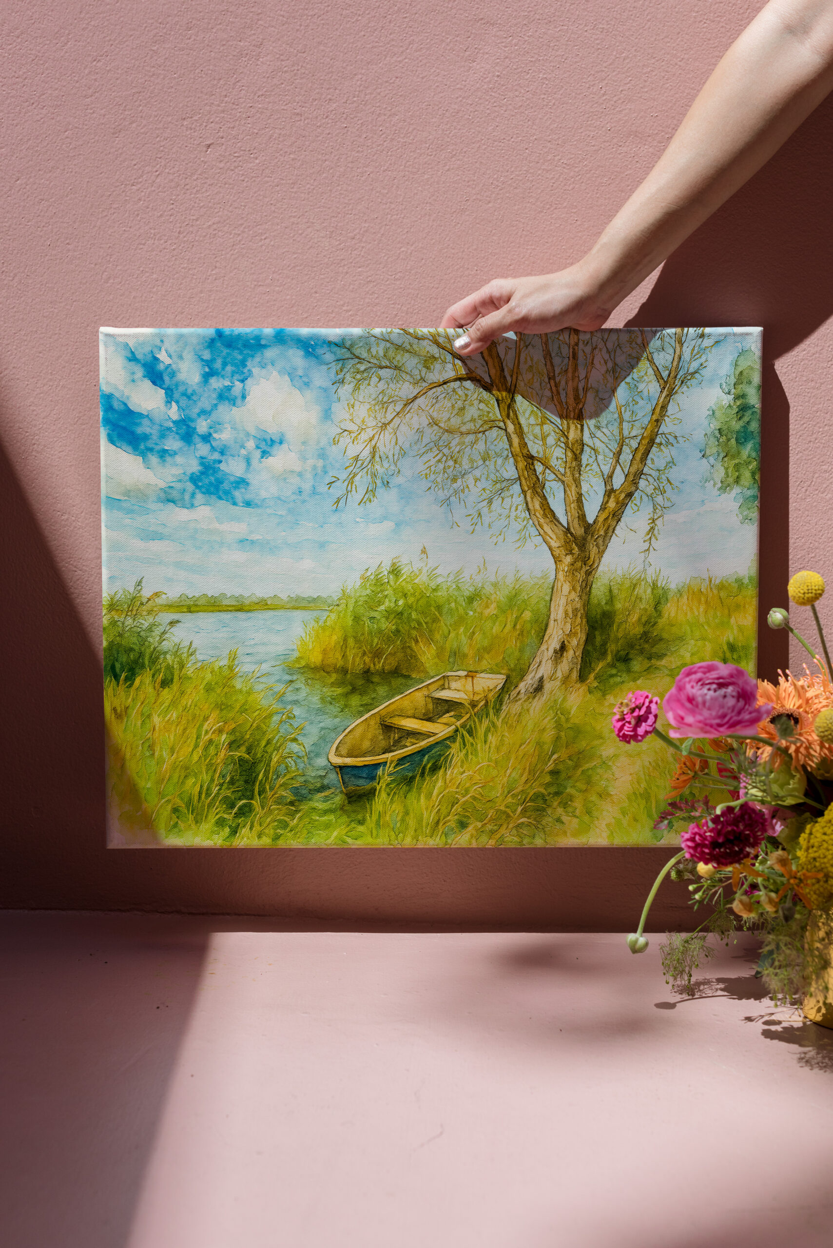 raxxa Canva: Boat under willow ar river aquarell havelland style