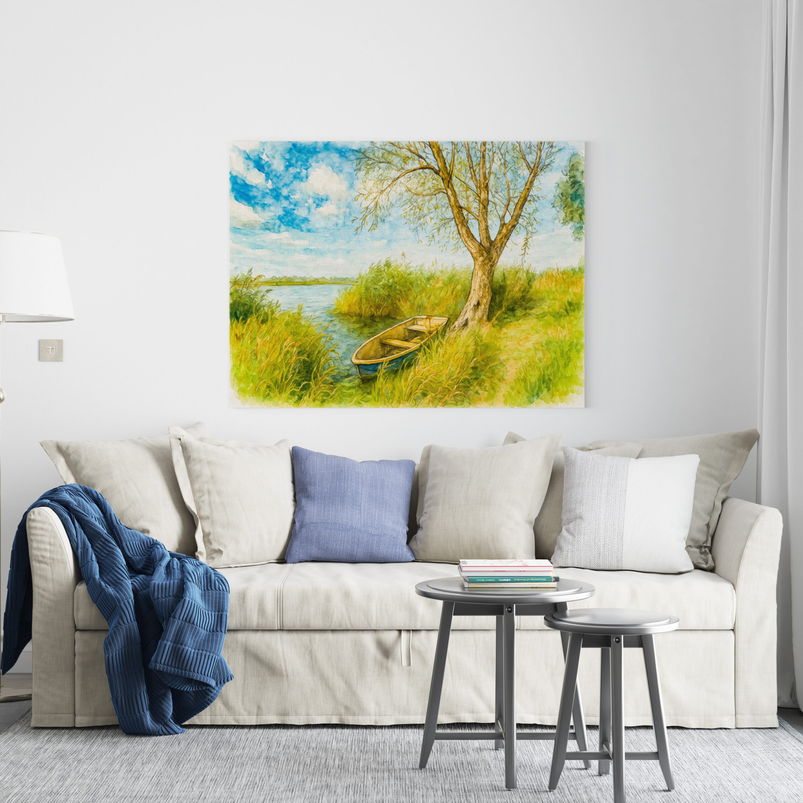 raxxa Canva: Boat under willow ar river aquarell havelland style - Imagen 2
