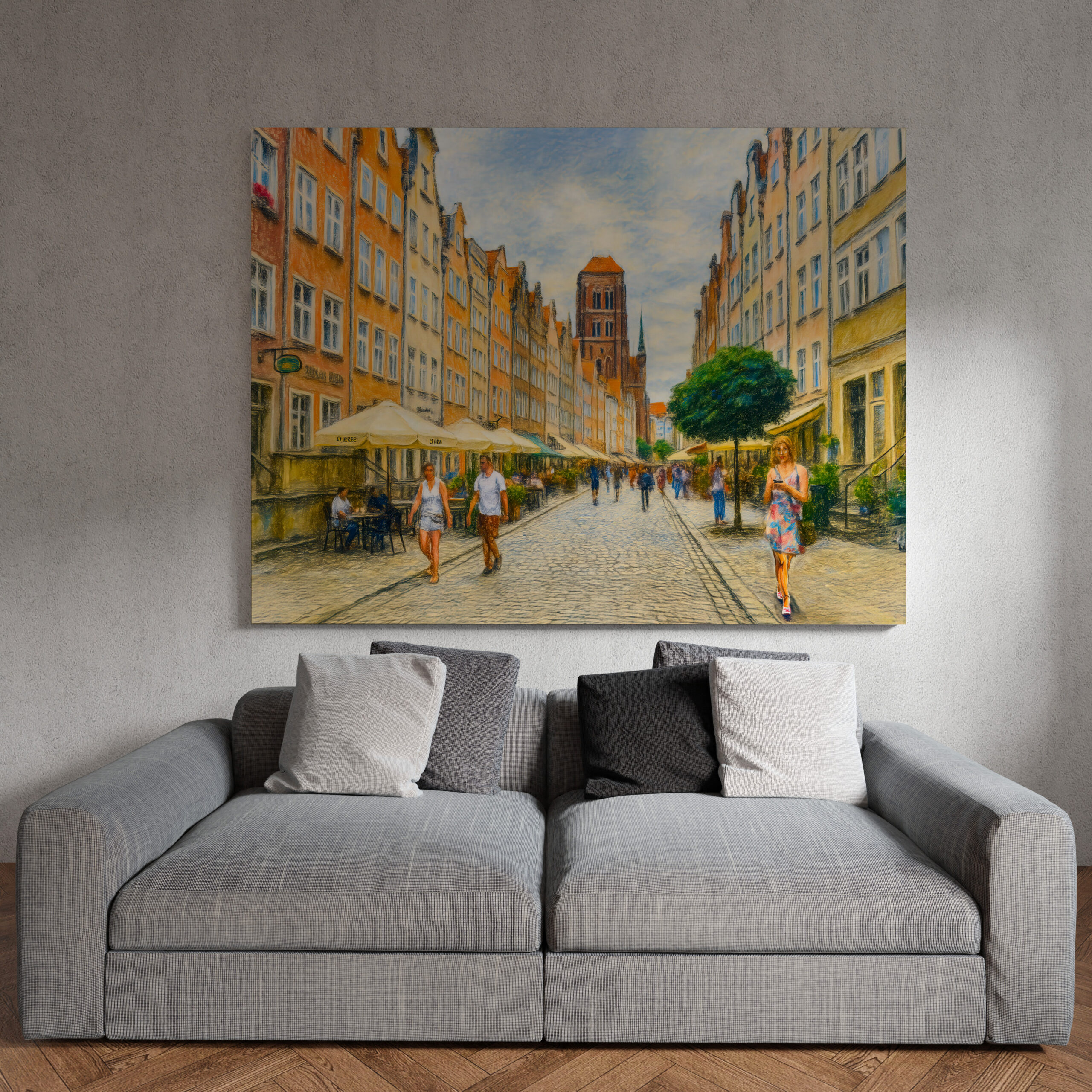 raxxa Canva: Pastel drawing of Danzig Mariacka Street in summer light