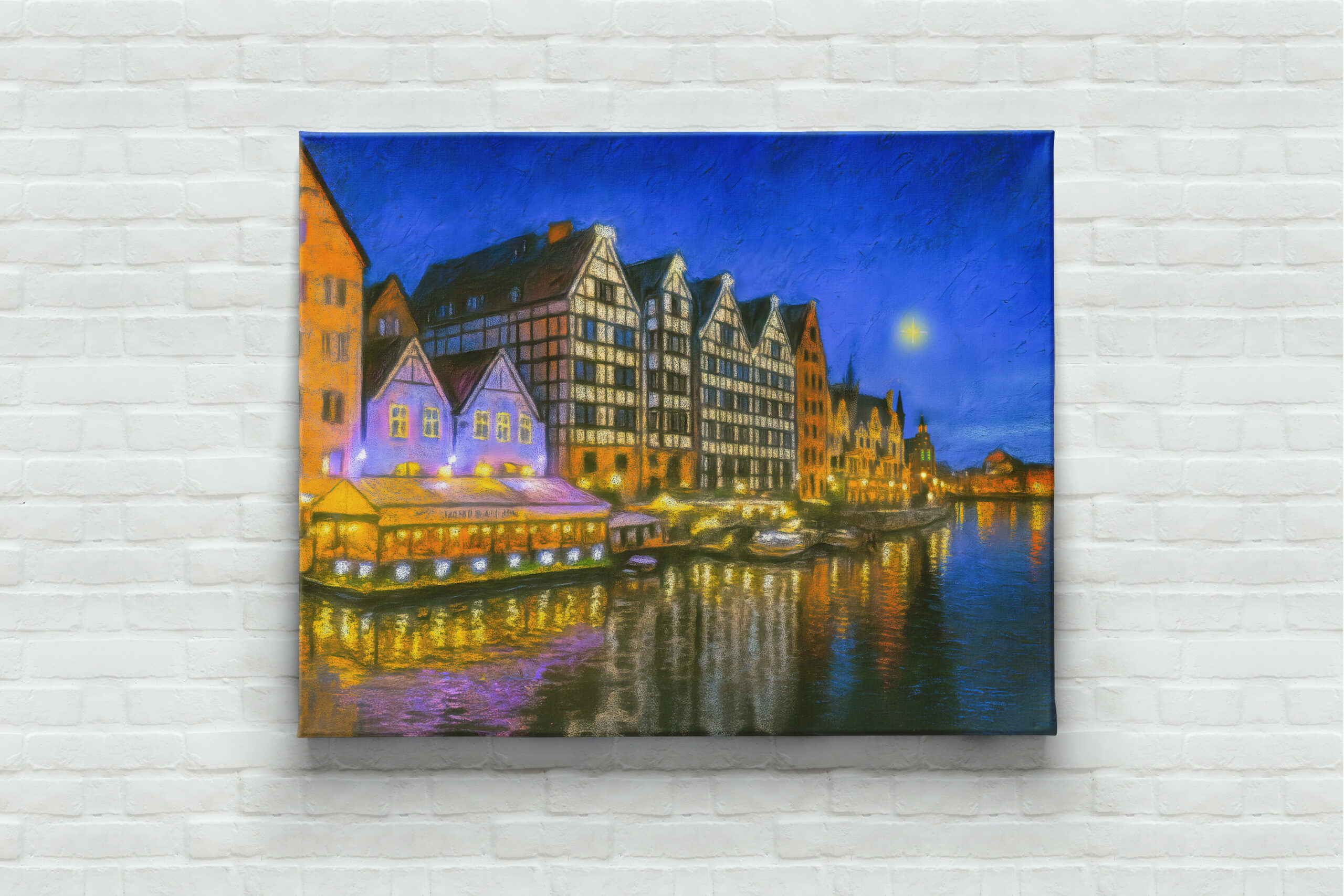 raxxa Canva: Pastel drawing of Danzig’s Motlawa waterfront at night – Bild 2
