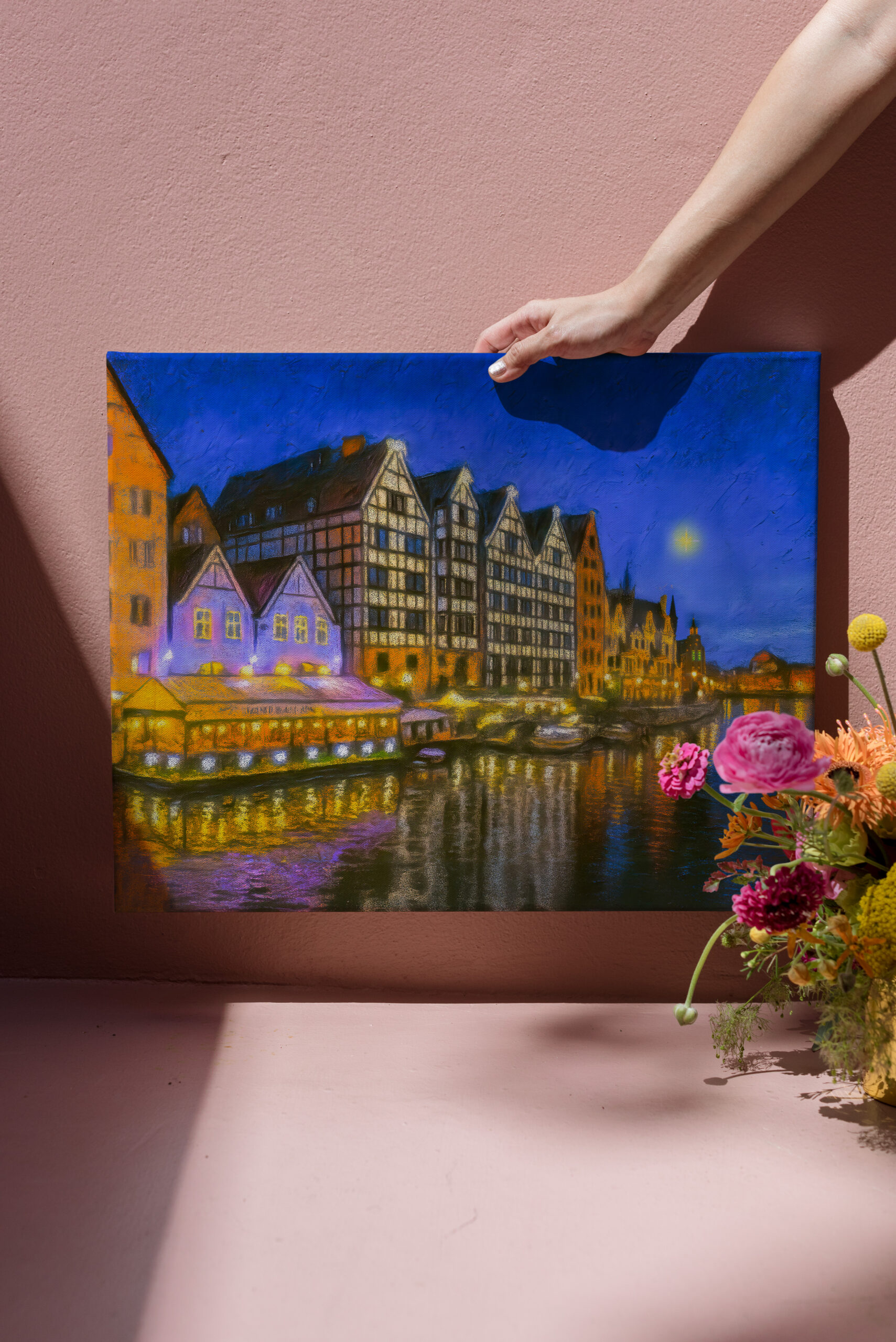 raxxa Canva: Pastel drawing of Danzig’s Motlawa waterfront at night – Bild 3