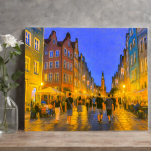 raxxa Canva: Pastel drawing of Danzig city gate view to Neptune fountain
