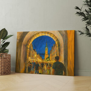 raxxa Canva: Pastel drawing of Danzig city gate view to Neptune fountain