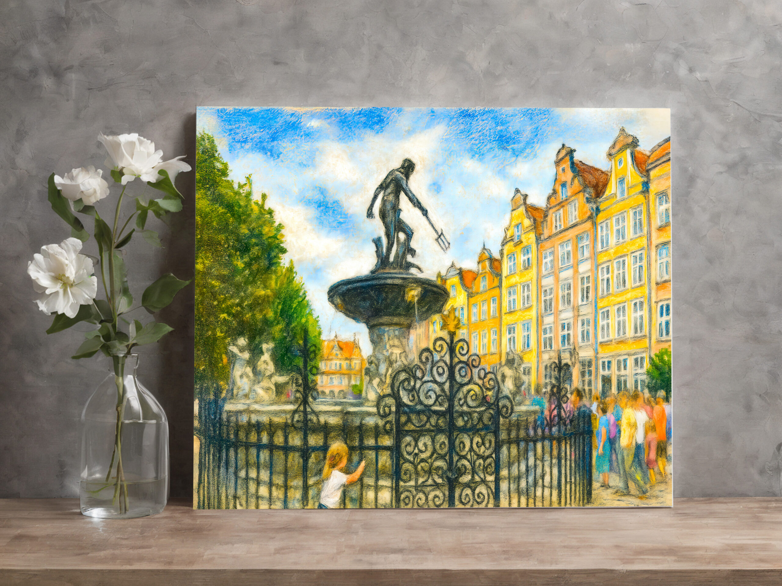 raxxa Canva: Pastel drawing of Danzig’ Neptune Fountain on Long Market – Image 3