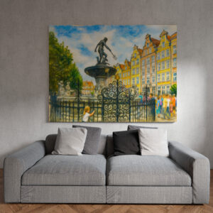 raxxa Canva: Pastel drawing of Danzig’ Neptune Fountain on Long Market