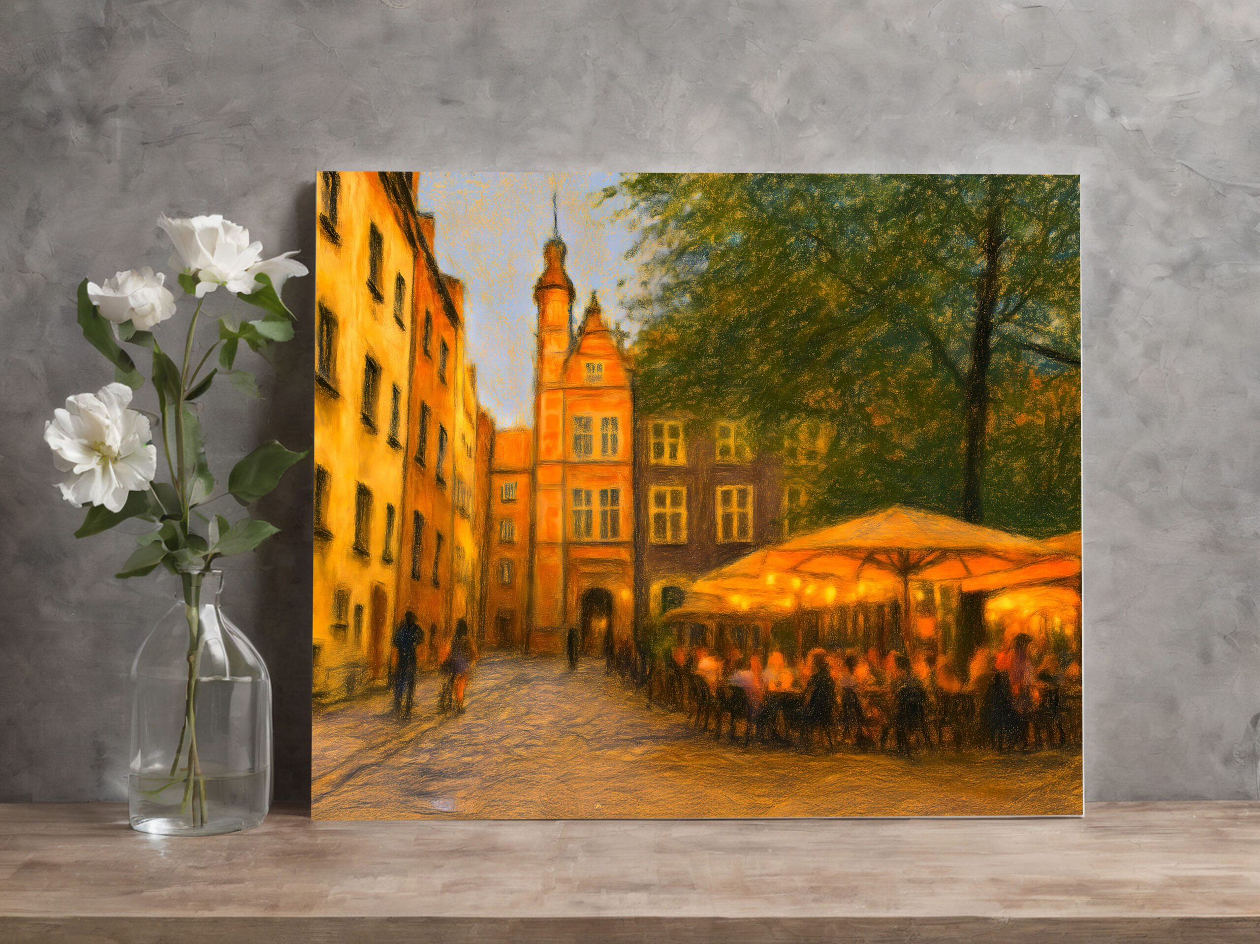 raxxa Canva: Pastel drawing of Danzig old town restaurants near crane gate - immagine 2