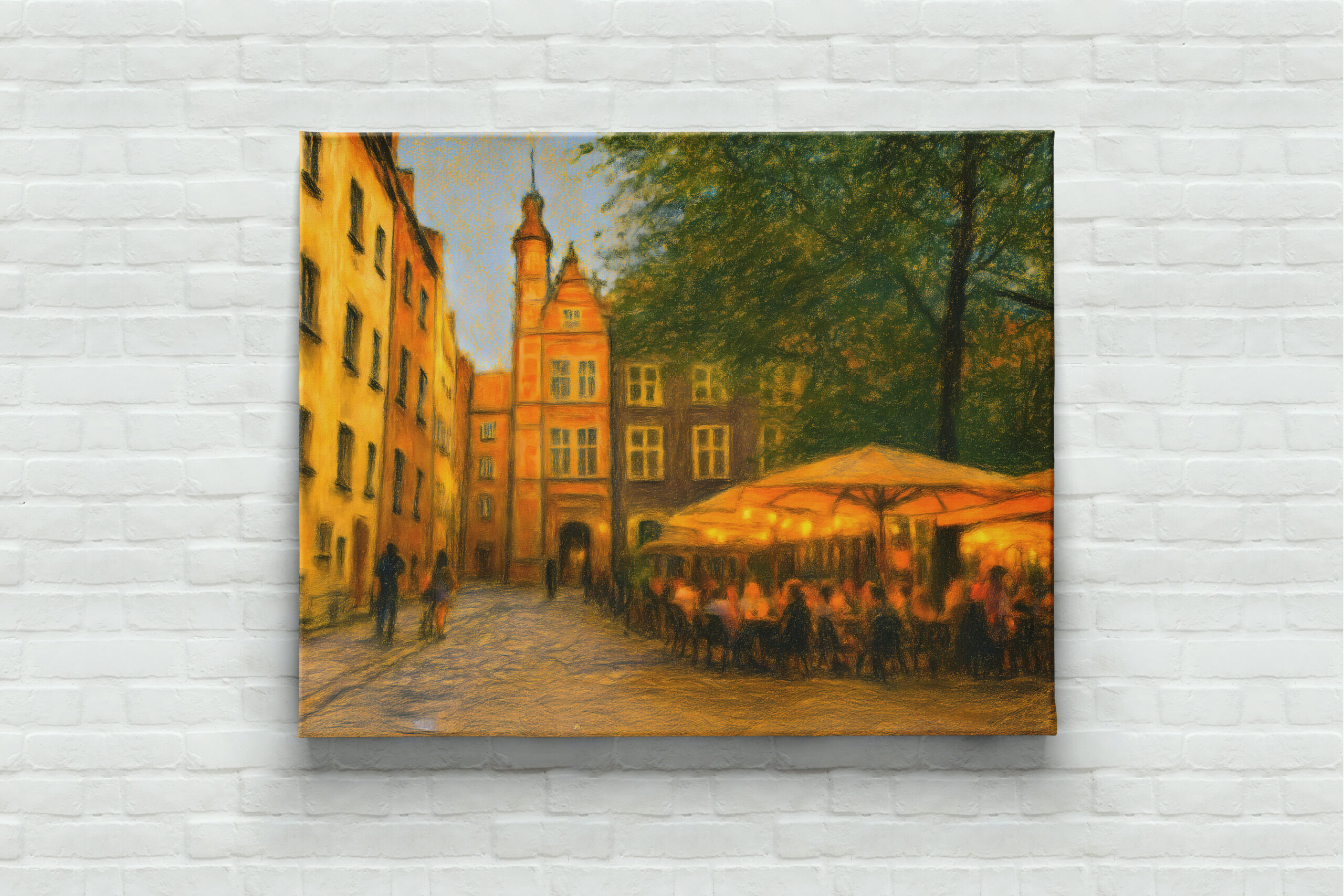 raxxa Canva: Pastel drawing of Danzig old town restaurants near crane gate - immagine 3