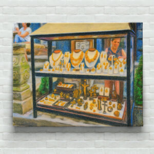 raxxa Canva: Pastel drawing of Danzig amber shop window display