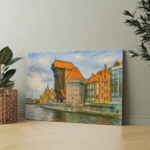 raxxa Canva: Pastel drawing of Danzig historic crane gate in daylight