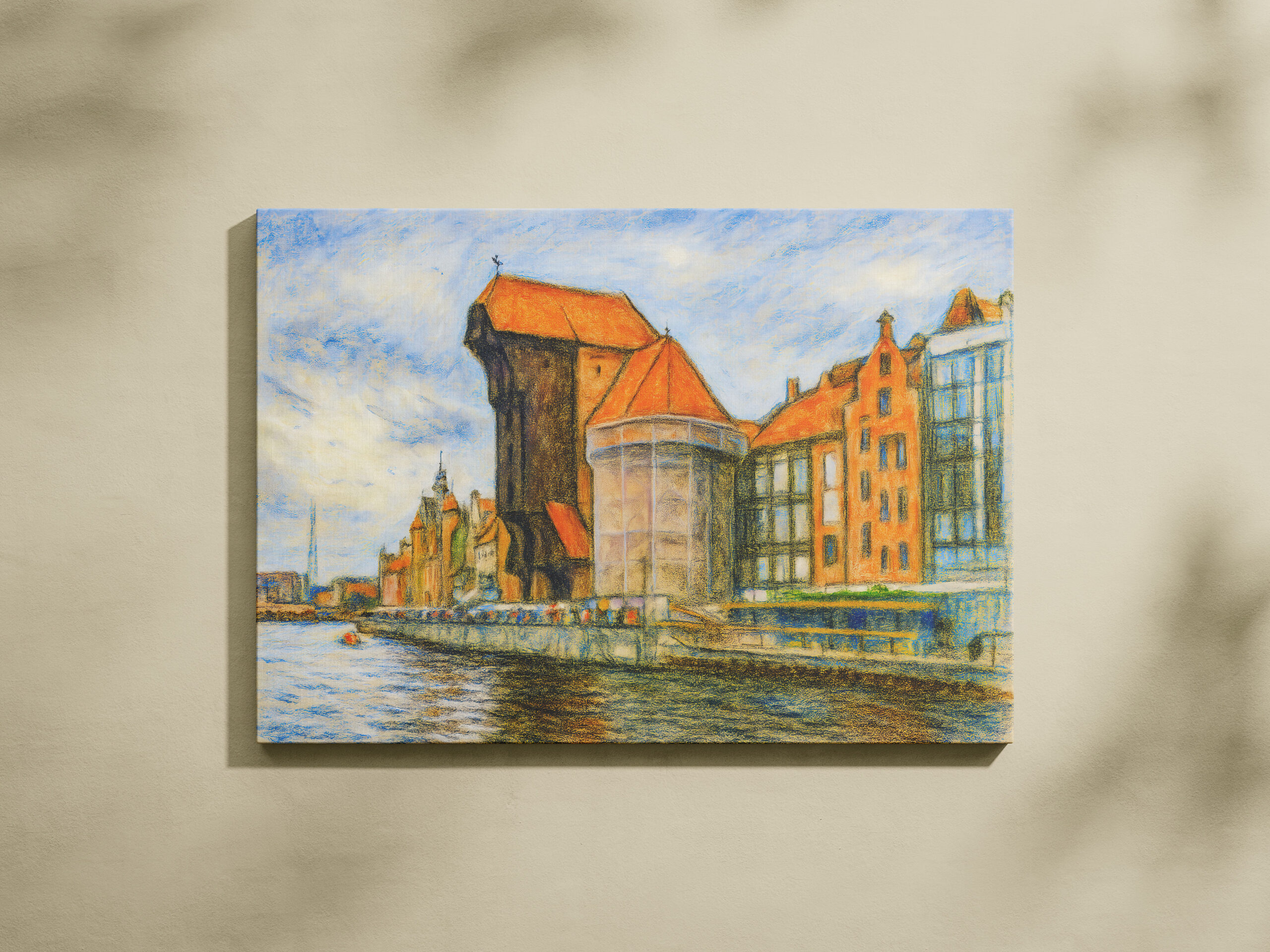 raxxa Canva: Pastel drawing of Danzig historic crane gate in daylight – Bild 2